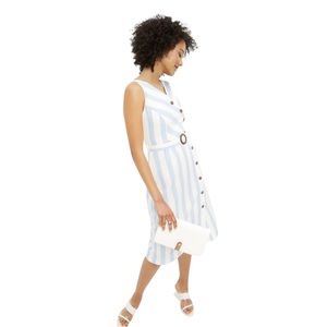 Time & Tru Blue & White Striped Midi Dress M Coastal Grandma